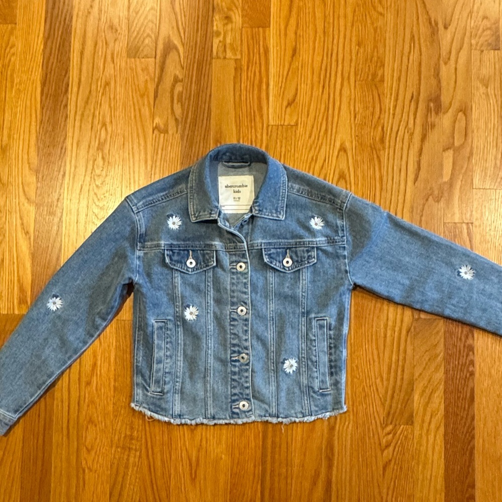 Abercrombie Kids Blue Denim Jacket with White Embroidery